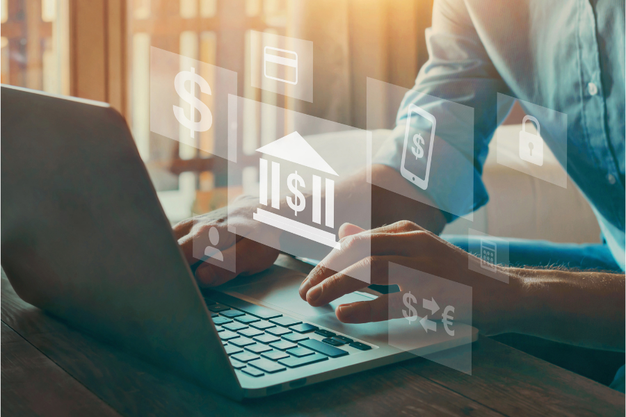 Person using laptop for banking